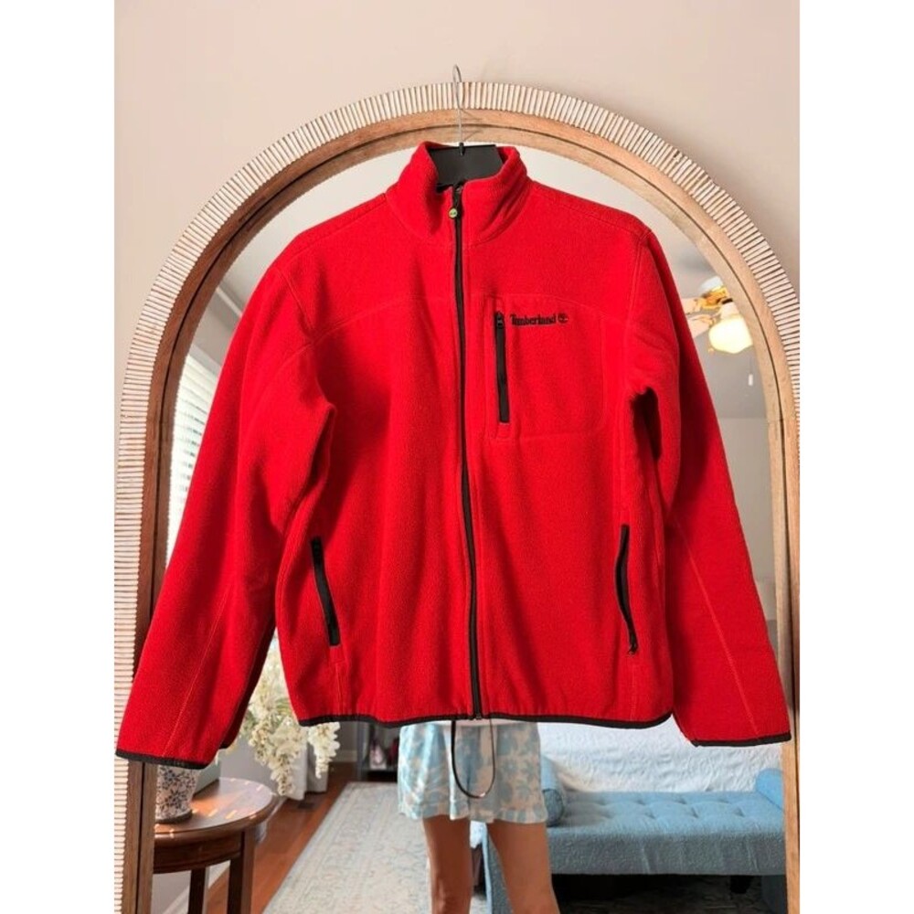 Timberland Men’s M Red Fleece Jacket Full Zip Mock Neck Outdoor Hiking